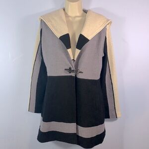 Carson womens small hooded wool color block cream black gray light jacket ski